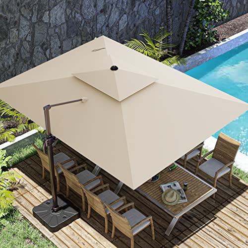 ZLACUIU 10x13FT Cantilever Outdoor Patio Umbrellas, Double Top Large Rectangle Umbrella, Heavy Duty 360° Rotation Offset Outdoor Sun Shade Umbrella for Garden Deck Pool Backyard Patio, Beige