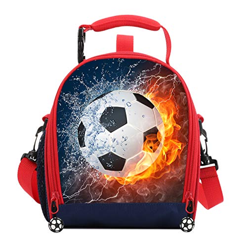 7-mi Kids Lunch Box For Boys Resuable Insulated Thermal Boys Lunch Bags With Shoulder Strap Lunch Box Sandwich Snack 3D Football Lunch Bags For Kids