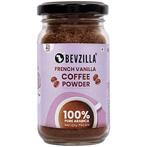 Bevzilla Instant Coffee Powder French Vanilla Flavour - 75 Grams | Pure Arabica Beans | Hot & Cold Coffee | | Makes 40 Cups (Pack Of 1) For Perfect Cup of Coffee (French Vanilla)