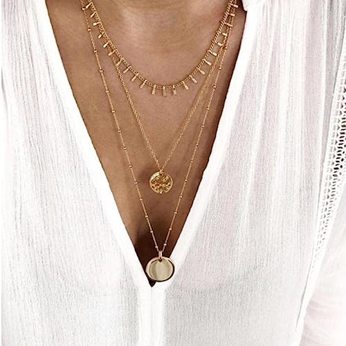 Boho Style Statement Necklace Round Fringe Pendant Layered Clavicle Necklace for Your Girlfriend or Wedding Party (style 1)