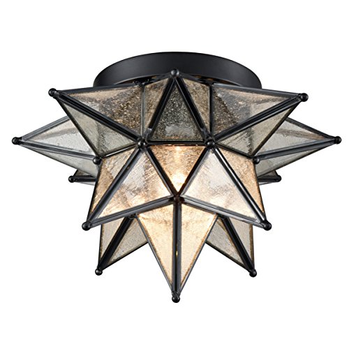DAYCENT Moravian Star Light Flush Mount Celing Light Seeded Glass Shade Boho Moroccan Ceiling Lamp for Kitchen Foyer, 1-Light