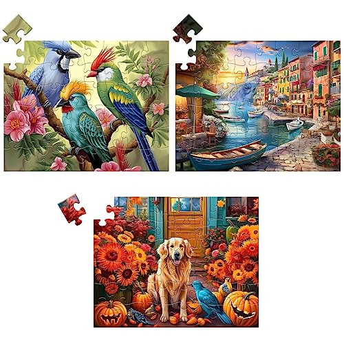 Dementia Puzzles for Elderly Large Piece Puzzle for Seniors 48 Piece Jigsaw Puzzle Dog Bird Dementia Alzheimer's Products Activities for Seniors Easy Adult Puzzle Memory Game Nursing Home Gift 19*15IN