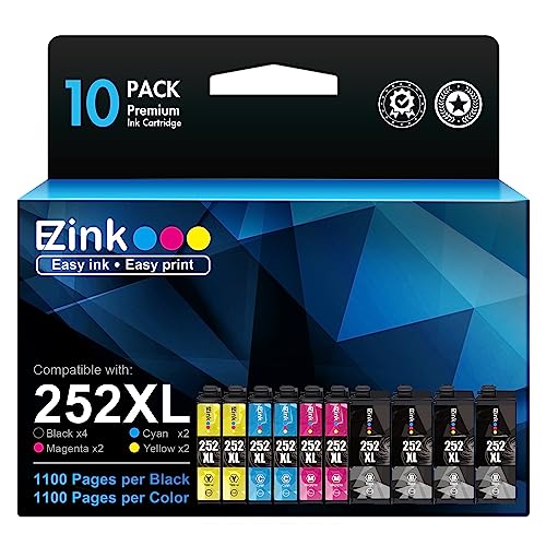 E-Z Ink (TM Remanufactured Ink Cartridge Replacement for Epson 252XL 252 XL Ink cartridges Combo Pack for Workforce WF-7110 WF-7710 WF-7720 WF-3640 WF-3620 (4 Large Black, 2 Cyan 2 Magenta 2 Yellow)