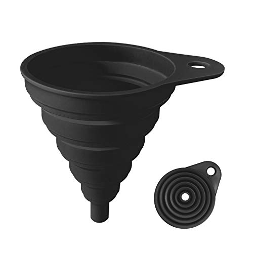 Funnels for Kitchen Use, Food Grade Silicone Collapsible Kitchen Funnel (Black)