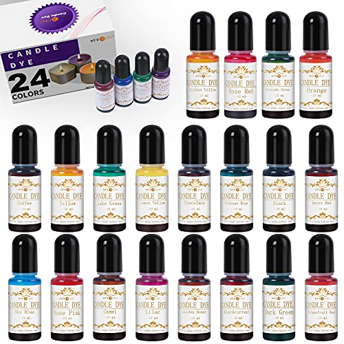 HTVRONT Candle Dye - 24 Assorted Colors Candle Making Supplies Liquid Candle Dye Set for Candle Making, 0.35oz/10ml Safe & Natural Candle Color Dye for Soy Wax, Beeswax, Gel, Palm Wax (24 Bottles)