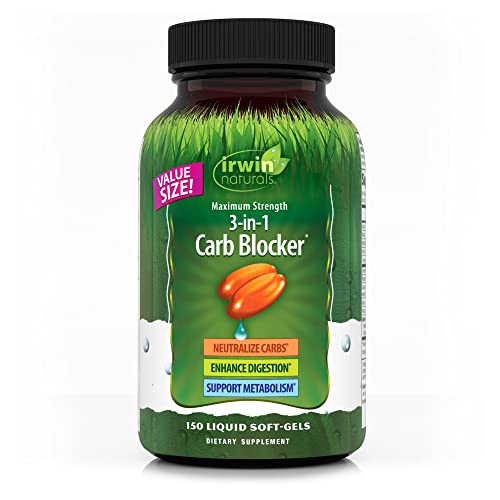 Irwin Naturals Maximum Strength 3-in-1 Carb Blocker - Neutralize Carbohydrates and Support Metabolism - 150 Liquid Softgels