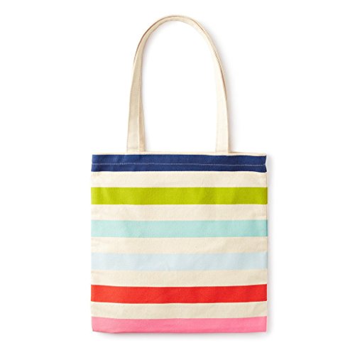 Kate Spade New York Canvas Tote Bag for Women, Cute Tote Bag for Work or Teacher, Canvas Beach Bag, Book Tote with Pocket, Candy Stripe