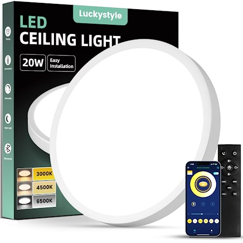 luckystyle 20W Dimmable LED Ceiling Light Fixture,12 inch White Flush Mount Ceiling Lights with Remote and APP Control,Custom Color Temperatures Round Ceiling Lamp for Kitchen Bedroom Hallway Bathroom