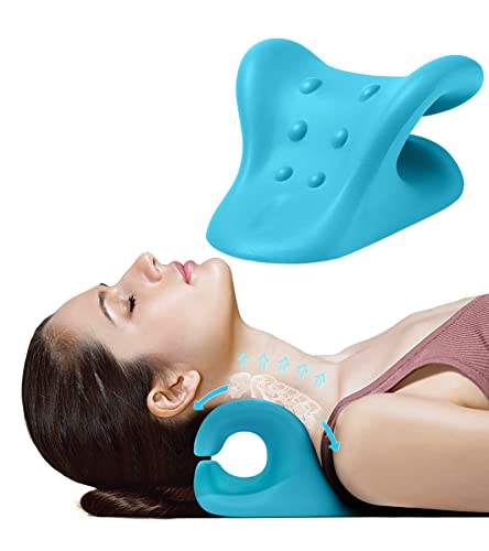 Neck Stretcher Cervical Traction Device, Neck and Shoulder Relaxer for TMJ Headache Relief and Spine Alignment, with Acupressure Massag Design Neck Pain Pillow for Muscle Tension Relief