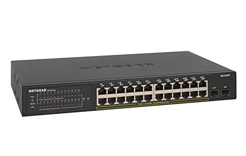 NETGEAR 26-Port PoE Gigabit Ethernet Smart Switch (GS324TP) - Managed, with 24 x PoE+ @ 190W, 2 x 1G SFP, Desktop or Rackmount, S350 series