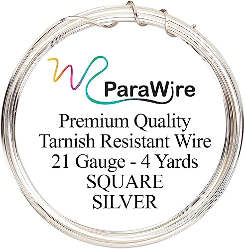 ParaWire Square Copper Soft Temper Craft Wire 21 Gauge 4yd Coil Tarnish-Resistant Silver Plate for Jewelry Making & Wire Working