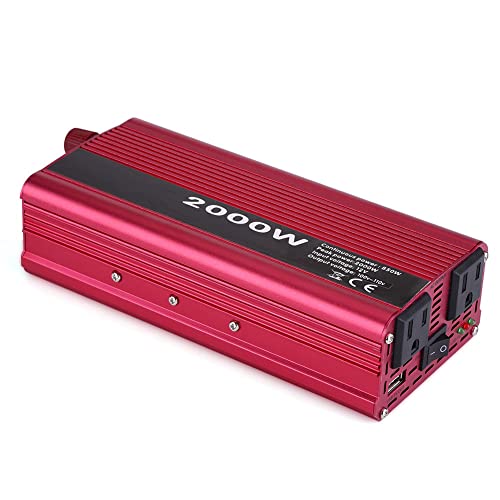 Power Inverters, 2000W DC 12V to 110V Car Solar Power Converter with 2 AC Outlets & USB Ports for Household Appliance