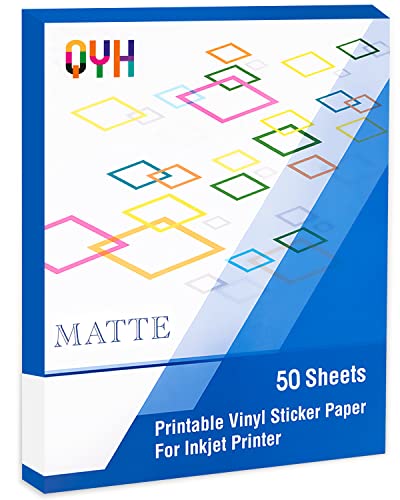 Printable Vinyl Sticker Paper for Inkjet Printer Matte Labels 50 Sheets for Cricut 8.5"x11" White Waterproof