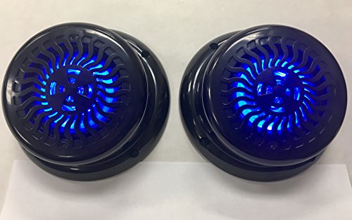Pummell Drive 2 RV Marine Gloss Black Wavy Blue LED 5.25" Flush Mount Speaker UV Waterproof