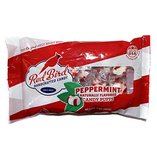 Red Bird (1) Bag Peppermint Candy Puffs - The Original Melt Away Mint - Naturally Flavored Handcrafted Candy Made with Pure Cane Sugar - Fat Free, Gluten Free - Net Wt. 5 oz