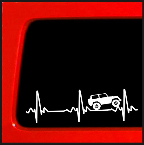 Sticker Connection | Heart Beat EKG for Jeep Wrangler | Bumper Sticker Decal for Car, Truck, Window, Laptop | 2.5"x8" (White)