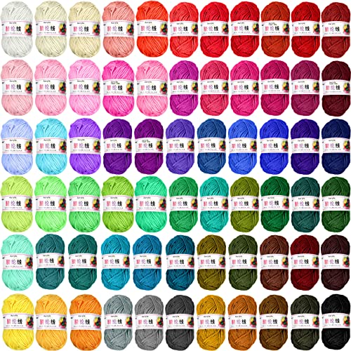Timtin 66 Rolls Yarn Skeins for Knitting 2887 Yards Acrylic Soft Crochet Yarns Assorted Colors Mini Knitting and Crochet Project