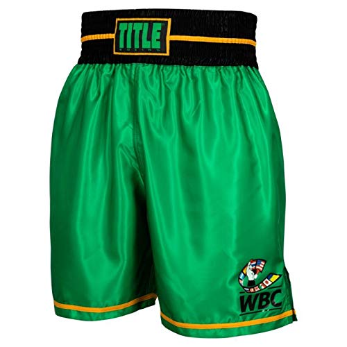 Title Boxing WBC Professional Boxing Trunks, Green/Black, Large