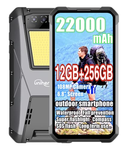 Unihertz Tank 4G Rugged Smartphone Unlocked, 22000mAh Battery 12GB 256GB Cell Phone 108MP Camera IP68 Waterproof 6.81" Rugged Phone with 66W Fast Charger, Dual Sim OTG NFC(Support T-Mobile & Verizon)