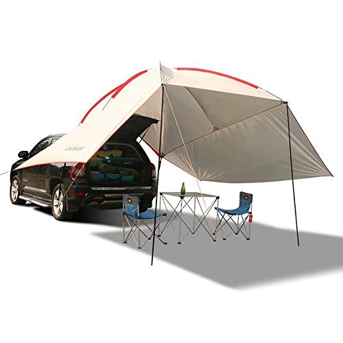 Vilemoon Waterproof Car Awning Sun Shelter, SUV Tailgate Shade Awning Tent with Both Sides,Portable Auto Canopy Camper Trailer Sun Shade for Camping, Outdoor (Beige)