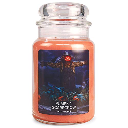 Village Candle Pumpkin Scarecrow Large Glass Apothecary Jar Scented Candle, 21.25 oz, Orange, 21 Ounce