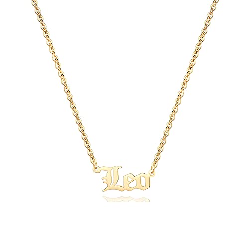Aimber 18K Gold Plated Astrology Necklace for Women Jewelry,12 Zodiac Pendant Horoscope Constellations Necklace(Letter,Leo)