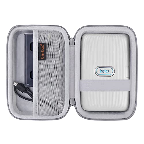 Canboc Hard Case for Fujifilm Instax Mini Link 2/ Instax Mini Link Smartphone Printer/Fujifilm Instax Mini EVO Instant Camera, Mesh Pocket fit Instax Mini Instant Film and Cable, Ash White