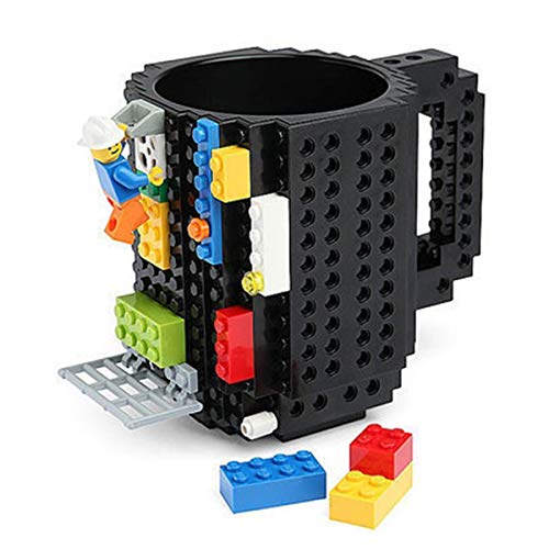 Carfard Build-on Brick Mug with 3 Packs of blocks, Christmas Gift Novelty Creative 12 oz Coffee Cups Funny Tea Mug Beverage Pen Cup (Black)