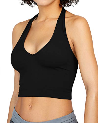 CLOZOZ Crop Tops for Women Halter Tops Going Out Tops V Neck Cropped Tank Tops for Women Sleeveless Backless Trendy Tops Black