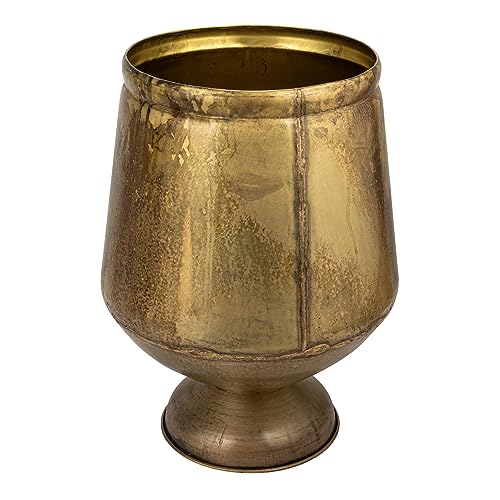 Creative Co-Op 15.75 Inches Round Metal Footed, Holds 10 Inches Pot, Antique Brass Finish Planter