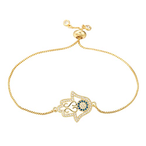 Dainty 14K Real Gold Plated Bracelet for Women Men, Adjustable Gold Chain Link Evil Eye Hamsa Hand Paperclip Butterfly Charm Bracelets for Women Jewelry