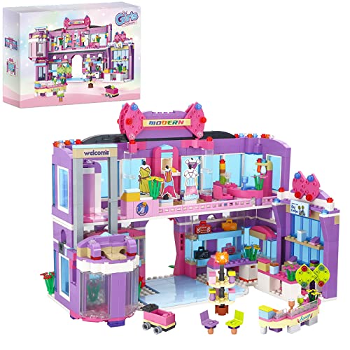 Dream Girls Friends Shopping Mall Building Set 810 Pcs Mall Building Blocks Toys with 7 Mini People Handbags Clothes Store Dessert Drink Bar Mall Playset Birthday Gift for Kids Girls Aged 8-12 and up