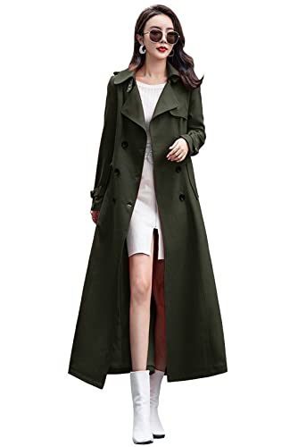 ebossy Women's Double Breasted Duster Trench Coat Slim Full Length Maxi Long Overcoat (Small, Army Green)