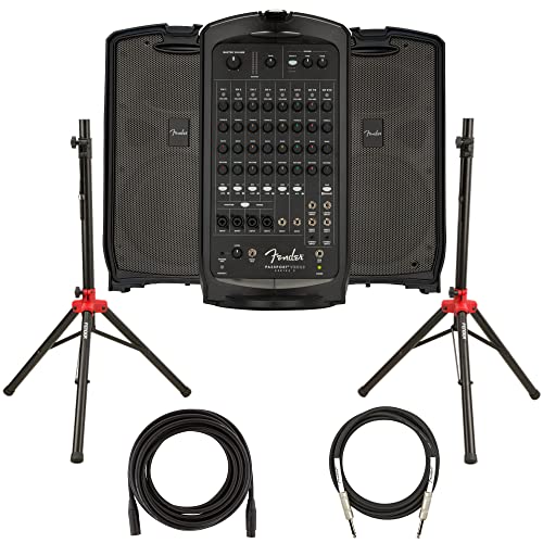 Fender Passport Venue S2 Portable PA System Bundle with Compact Speaker Stands, XLR Cable, and Instrument Cable