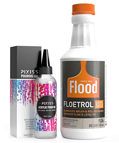 Floetrol Pouring Medium for Acrylic Paint | Flood Flotrol Additive | Pixiss Acrylic Pouring Oil for Creating Cells Perfect Flow 100% Pure High Grade Silicone (100ml/3.3-Ounce)