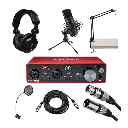 Focusrite Scarlett 2i2 3rd Gen Audio Interface, Bundled with: H&A Surfur Microphone, Samson Boom Arm Stand, TAPH100 Headphones, Pop Filter & 2 XLR Cables