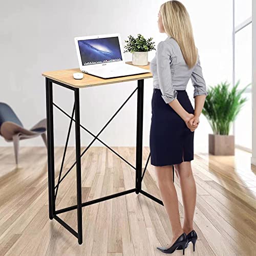 Folding Laptop Computer Desk, Standing Desk, 31in Small Desk for Sitting or Standing, No Need to Assembly, Suitable for Home, Office, Writing (Wood Board Color)