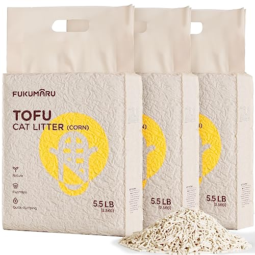 FUKUMARU Tofu Cat Litter, Flushable Cat Litter Clumping, Dust Free Tofu Cat Litter with Corn, Natural Unscented, Low Tracking Cat Litter Pellets, 24/7 Odor Control (16.5 LBS)