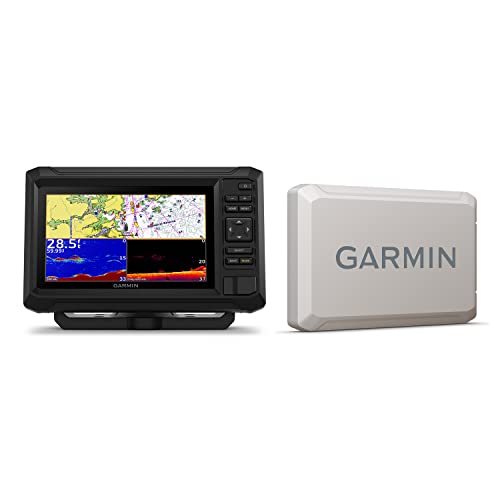 GPS City Garmin ECHOMAP 74cv UHD2 Keyed Chartplotter with 7 inch Display, US BlueChart g3, GT20-TM Transducer & Cover Bundle (010-02595-01), Black