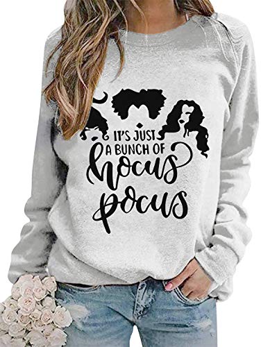 Hocus Pocus Sweatshirt For Women Halloween Sweatshirt Funny Sanderson Sisters Long Sleeve Pullovers Sweatshirts Tee Tops Gray