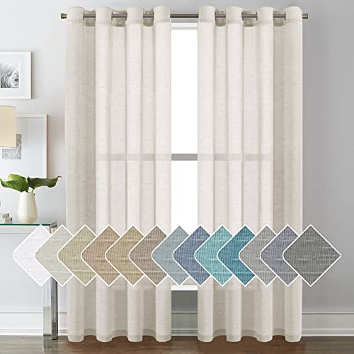 H.VERSAILTEX Linen Curtains Natural Blended Curtain Panels for Living Room/Light Reducing Linen Sheer Curtains 84 inch Length 2 Panels Set Nickel Grommet Window Panels, Natural