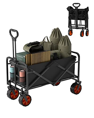 IFOKER Beach Cart Large Capacity, Heavy Duty Folding Wagon Portable,Collapsible Wagon for Sports, Shopping, Camping