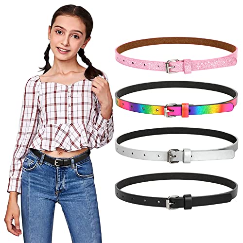 JASGOOD 4 Pack Kids Belt Fashion Glitter Belt, Cute Shiny PU Leather Belt for Girls and Boys