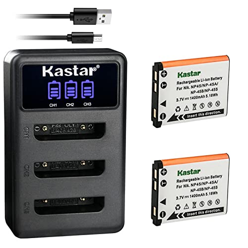 Kastar 2 Pack Battery and LCD Triple USB Charger Compatible with Fujifilm FinePix Z808EXR Z900EXR Z909EXR Z950EXR Z1000EXR Z1010EXR Z2000EXR, instax Mini 90, instax Share SP-2 Cameras