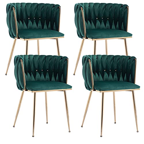 Kiztir Velvet Dining Chairs Set of 4, Modern Dining Chair with Gold Metal Legs, Luxury Tufted Dining Chairs for Living Room, Bedroom, Kitchen (Green)