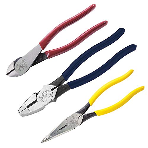 Klein Tools 80020 Tool Set with Lineman's Pliers, Diagonal Cutters, and Long Nose Pliers, with Induction Hardened Knives, 3-Piece