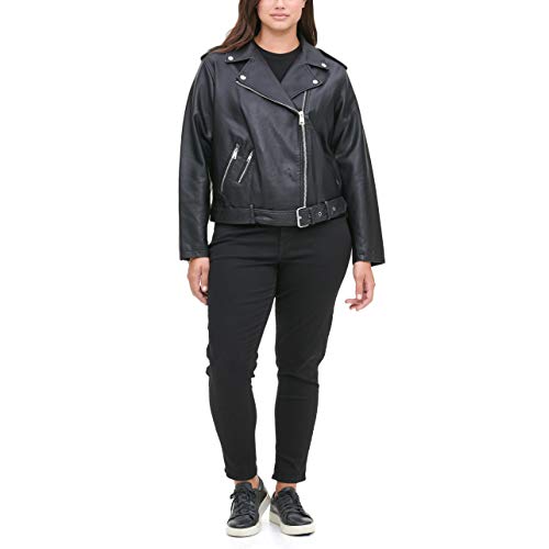Levi's Women's Faux Leather Belted Motorcycle Jacket (Standard and Plus Sizes), black, Medium
