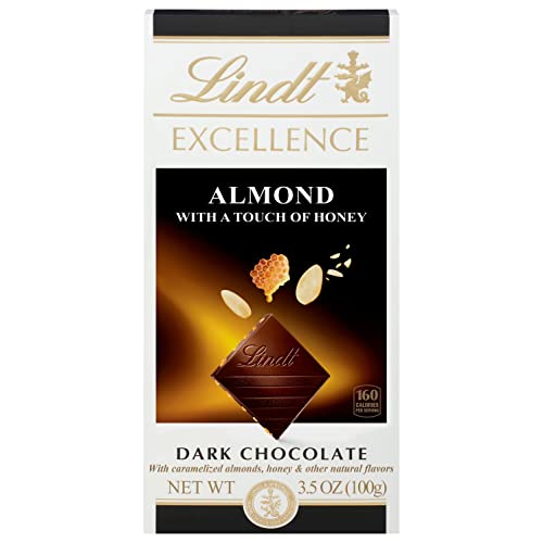 Lindt EXCELLENCE Almond with a Touch of Honey Dark Chocolate Bar, Dark Chocolate Candy, 3.5 oz. Bar (12 Pack)