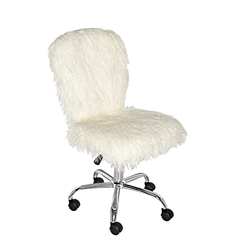 Linon Cora Faux Flokati Armless Office Chair, White