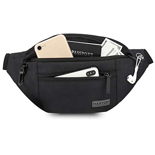 MAXTOP Large Crossbody Fanny Pack Belt Bag for Women Men with 4-Zipper Pockets Gifts for Enjoy Sports Yoga Festival Workout Traveling Running Hands-Free Wallets Waist Pack Phone Bag Fits All Phones